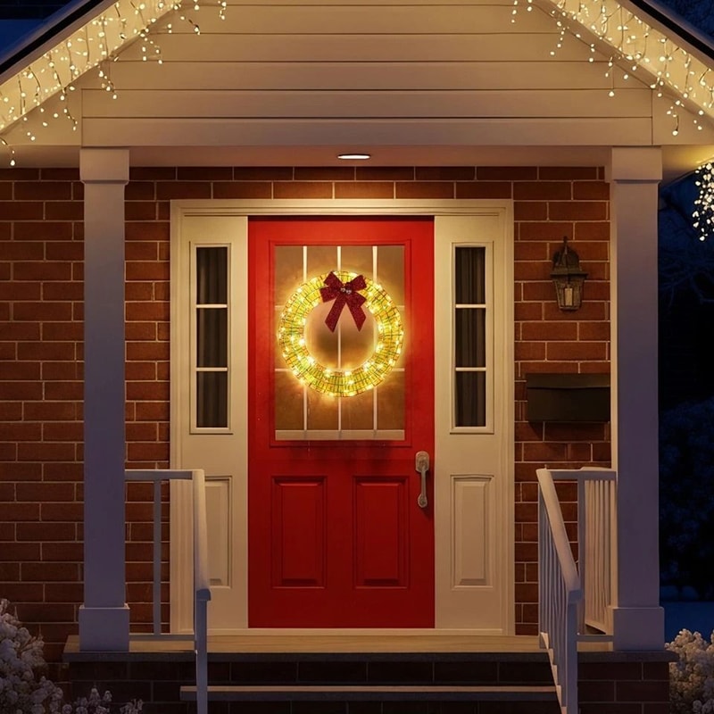 PreLit Christmas Wreath With Warm White LED Lights And Red Bows Perfect For Indoor Outdoor Holiday 11
