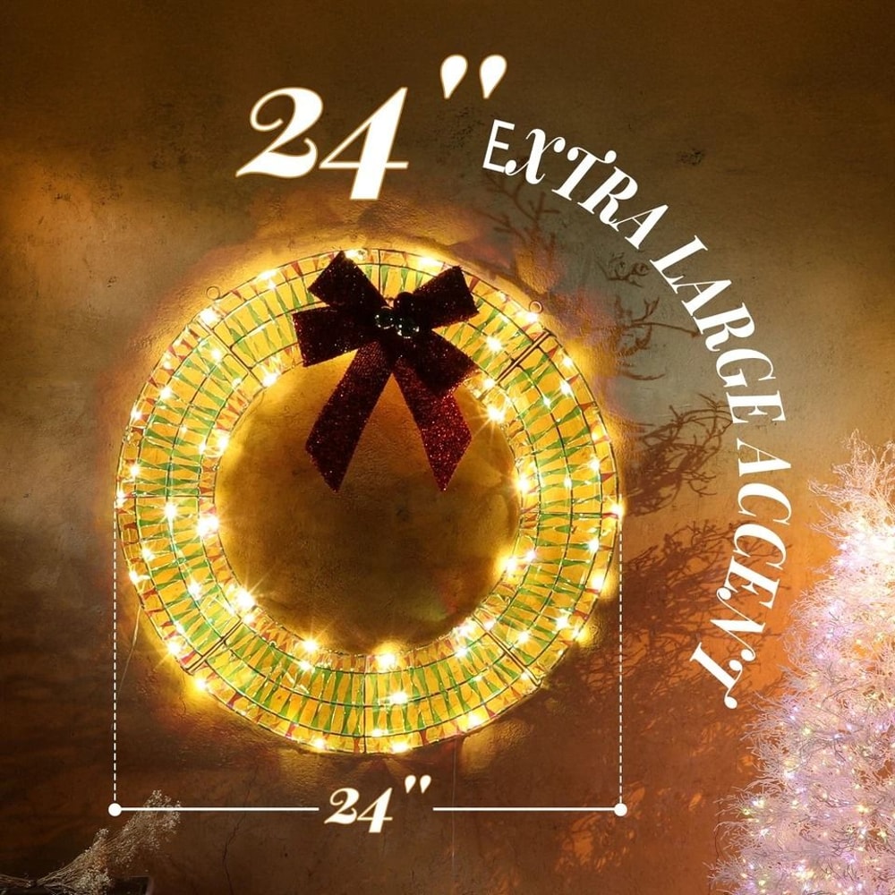 PreLit Christmas Wreath With Warm White LED Lights And Red Bows Perfect For Indoor Outdoor Holiday 9