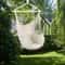 Hammock Chair Swing With Pillows Beige Cotton Canvas Patio Seat Wooden Stand Outdoor Comfort 1
