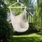Hammock Chair Swing With Pillows Beige Cotton Canvas Patio Seat Wooden Stand Outdoor Comfort 1