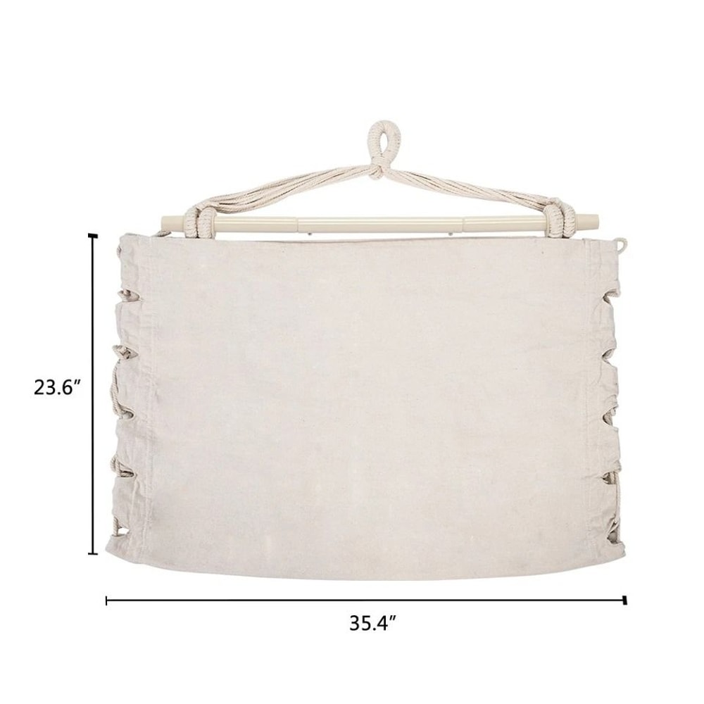 Hammock Chair Swing With Pillows Beige Cotton Canvas Patio Seat Wooden Stand Outdoor Comfort 4