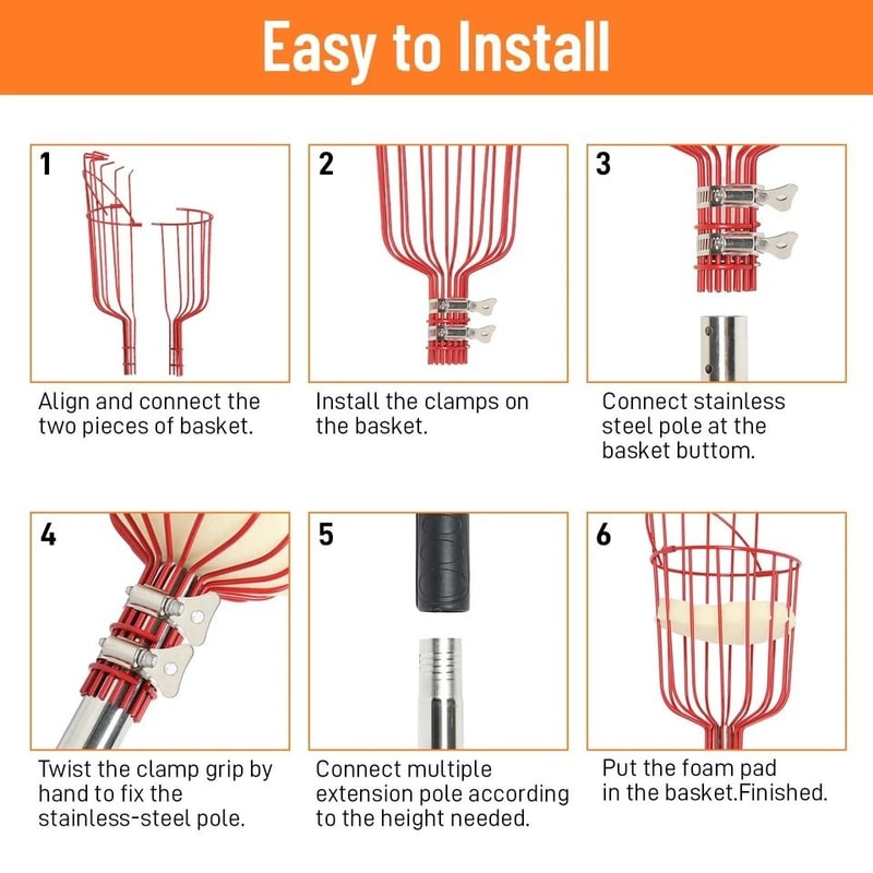 Adjustable Fruit Picker Tool With Basket Lightweight Stainless Steel Pole For Effortless Fruit Harv 6