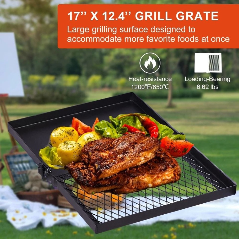 Swivel Campfire Grill Heavy Duty Steel Folding Cooking Grate For Outdoor Camping BBQ 8