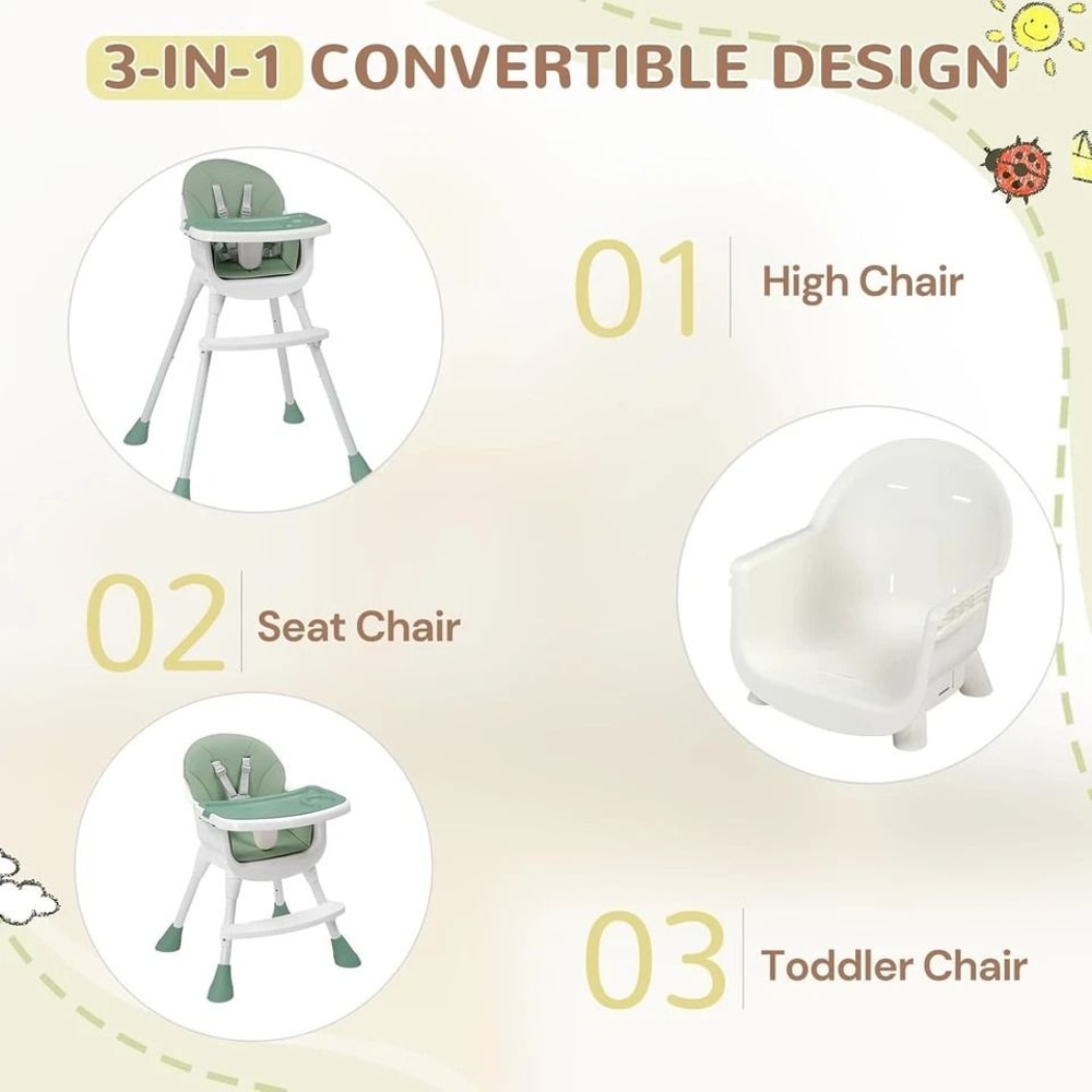 Adjustable Baby High Chair With Point Safety Harness And Footrest 1