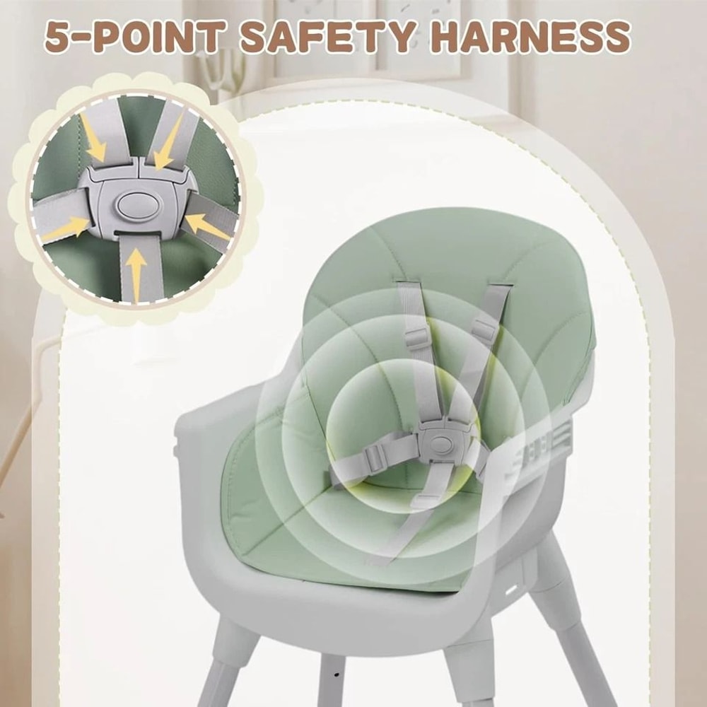 Adjustable Baby High Chair With Point Safety Harness And Footrest 3