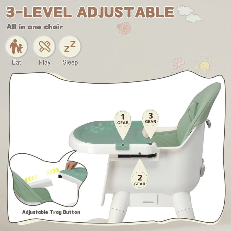 Adjustable Baby High Chair With Point Safety Harness And Footrest 4