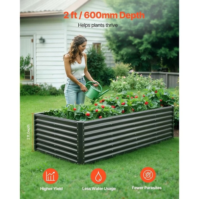 Galvanized Metal Raised Garden Bed Outdoor Planter Box For Vegetables Flowers 1