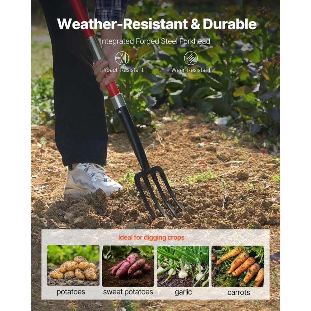 Heavy Duty Tines Garden Fork With Fiberglass Handle Digging Spading Pitchfork 1