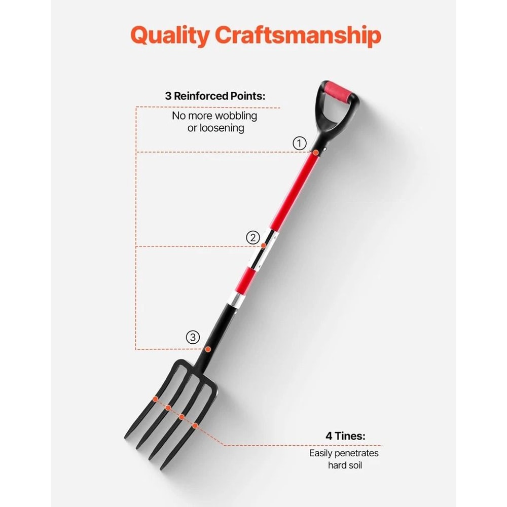 Heavy Duty Tines Garden Fork With Fiberglass Handle Digging Spading Pitchfork 4