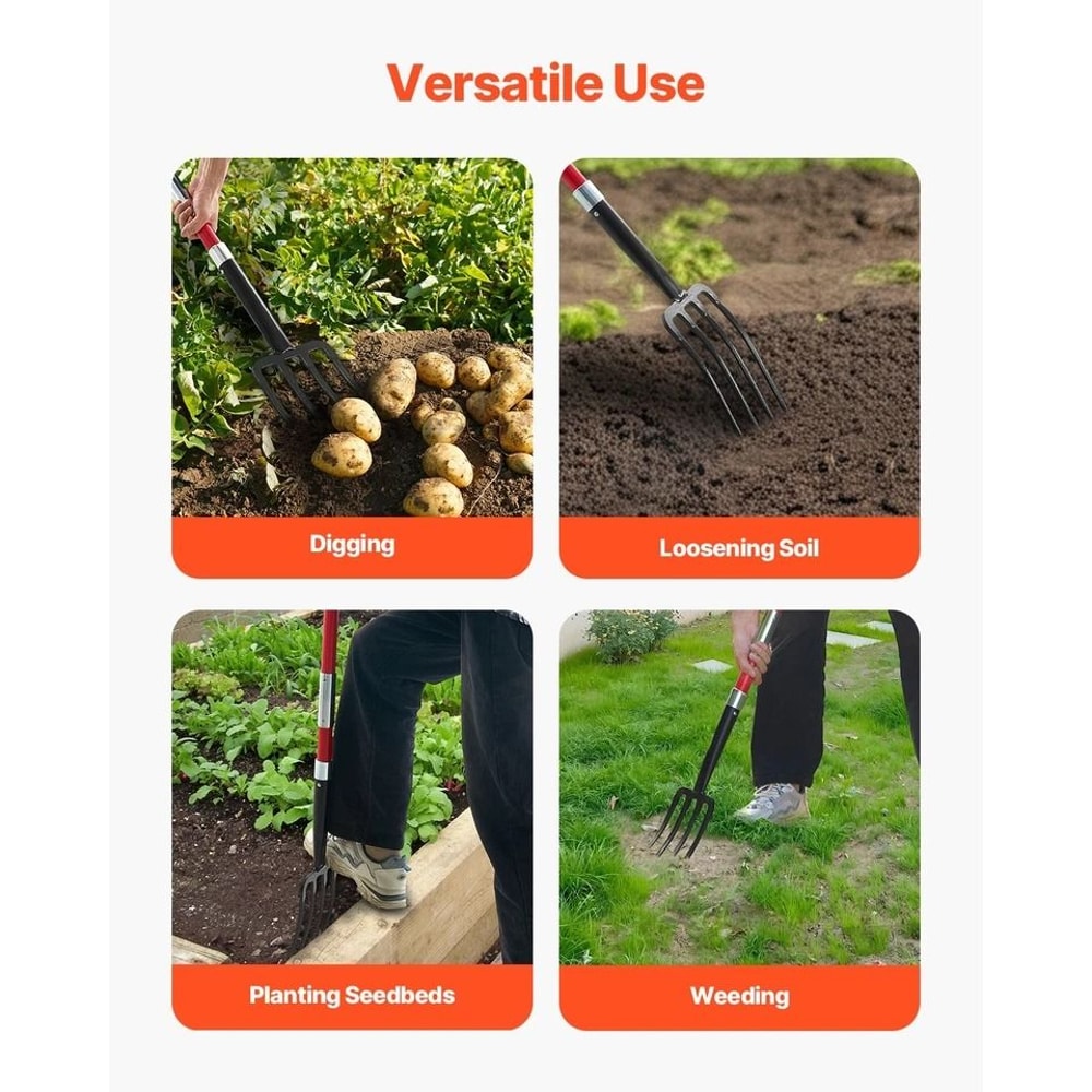 Heavy Duty Tines Garden Fork With Fiberglass Handle Digging Spading Pitchfork 5