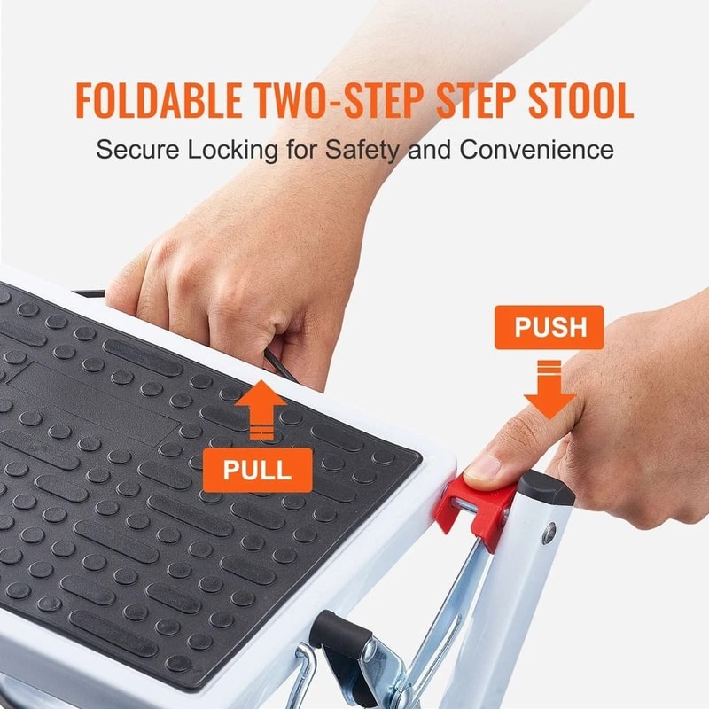 Foldable Step Stool Ladder Adjustable Height Max Load Easy Storage Stability 1