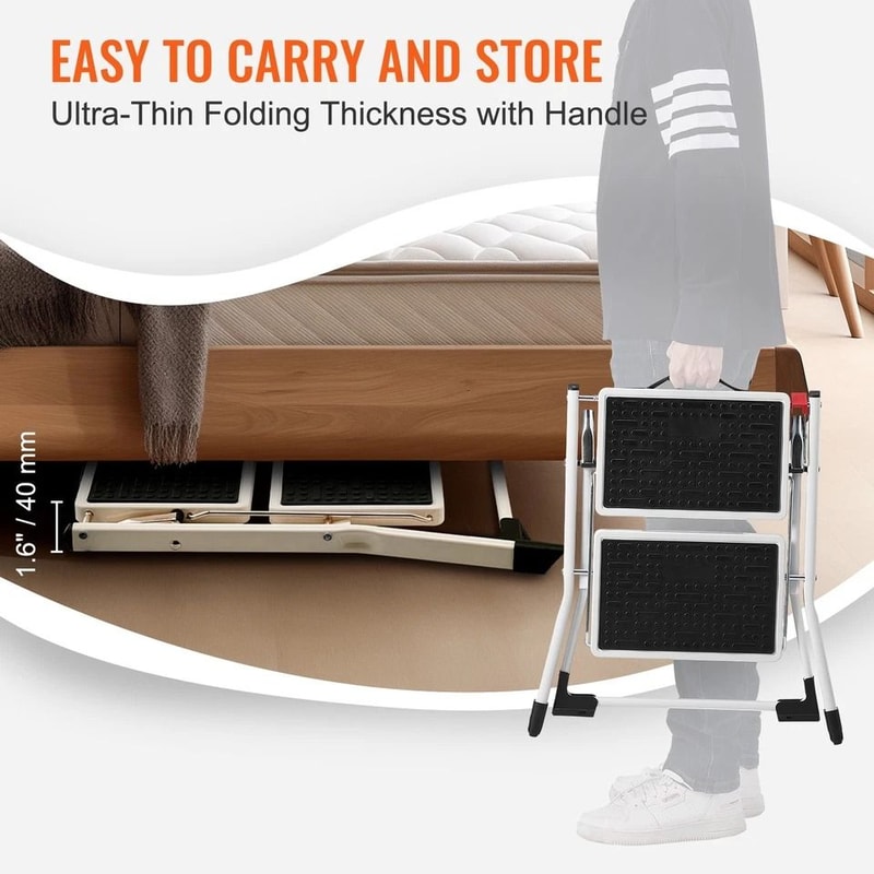Foldable Step Stool Ladder Adjustable Height Max Load Easy Storage Stability 2