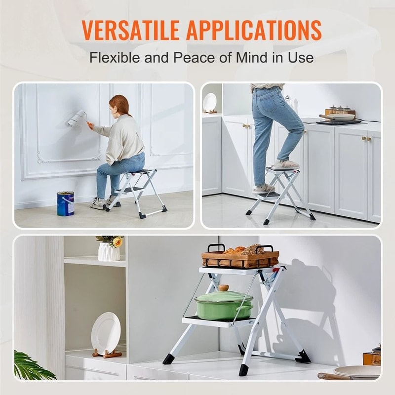 Foldable Step Stool Ladder Adjustable Height Max Load Easy Storage Stability 3