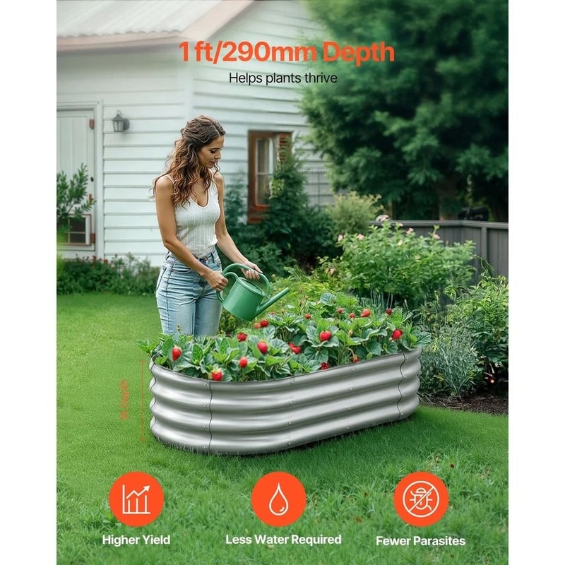 Metal Raised Garden Bed Durable Galvanized Planter Box In Silver Finish For Outdoor Gardening 1