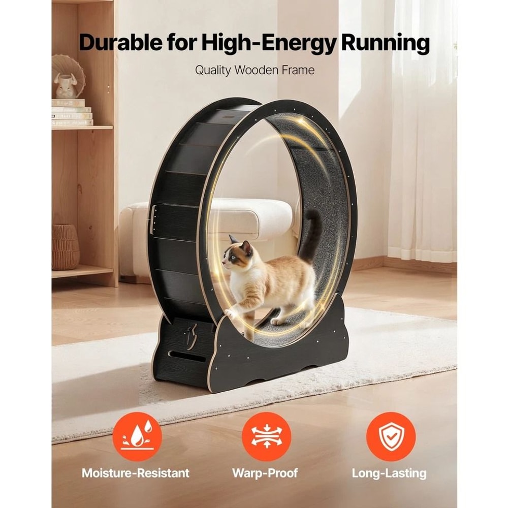 Wooden Cat Exercise Wheel Carpeted Runway For Indoor Play Physical Activity 5