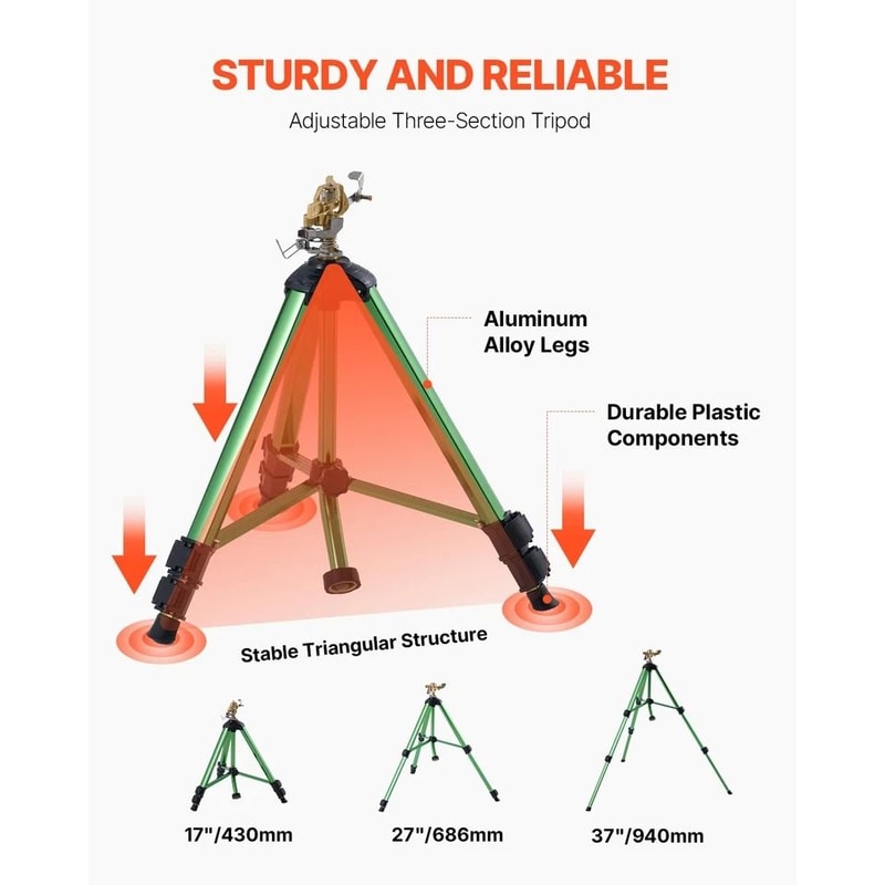 HeavyDuty Tripod Lawn Sprinkler System Adjustable Garden Irrigation Sprinklers With Connector 2
