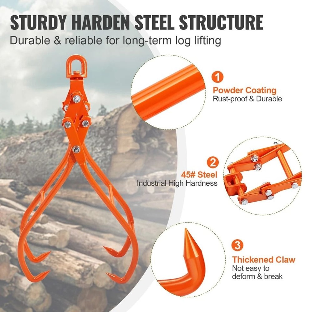 Timber Claw Hook Claw Log Grapple For HeavyDuty Log Lifting Lbs Capacity 4