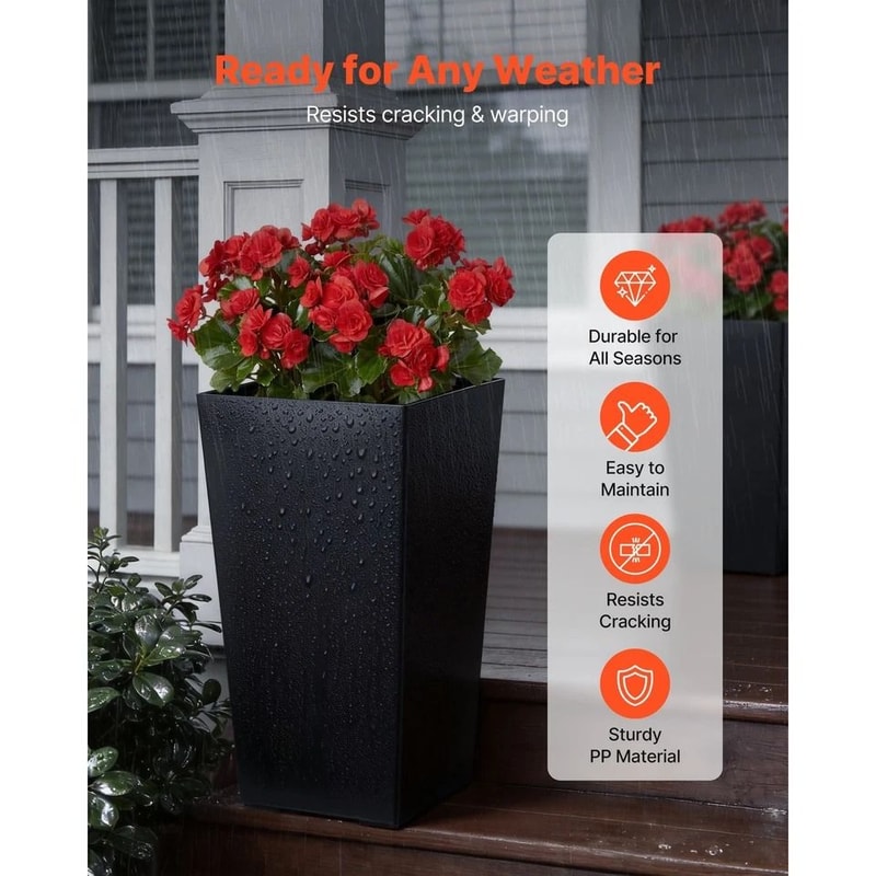 Tall Modern Black Planters WeatherResistant Pots For Indoor Outdoor Use 1