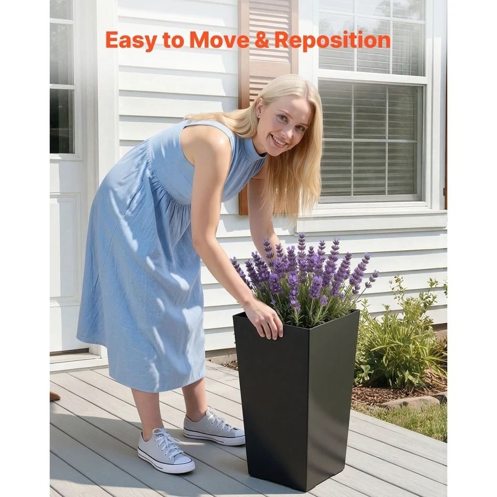 Tall Modern Black Planters WeatherResistant Pots For Indoor Outdoor Use 3