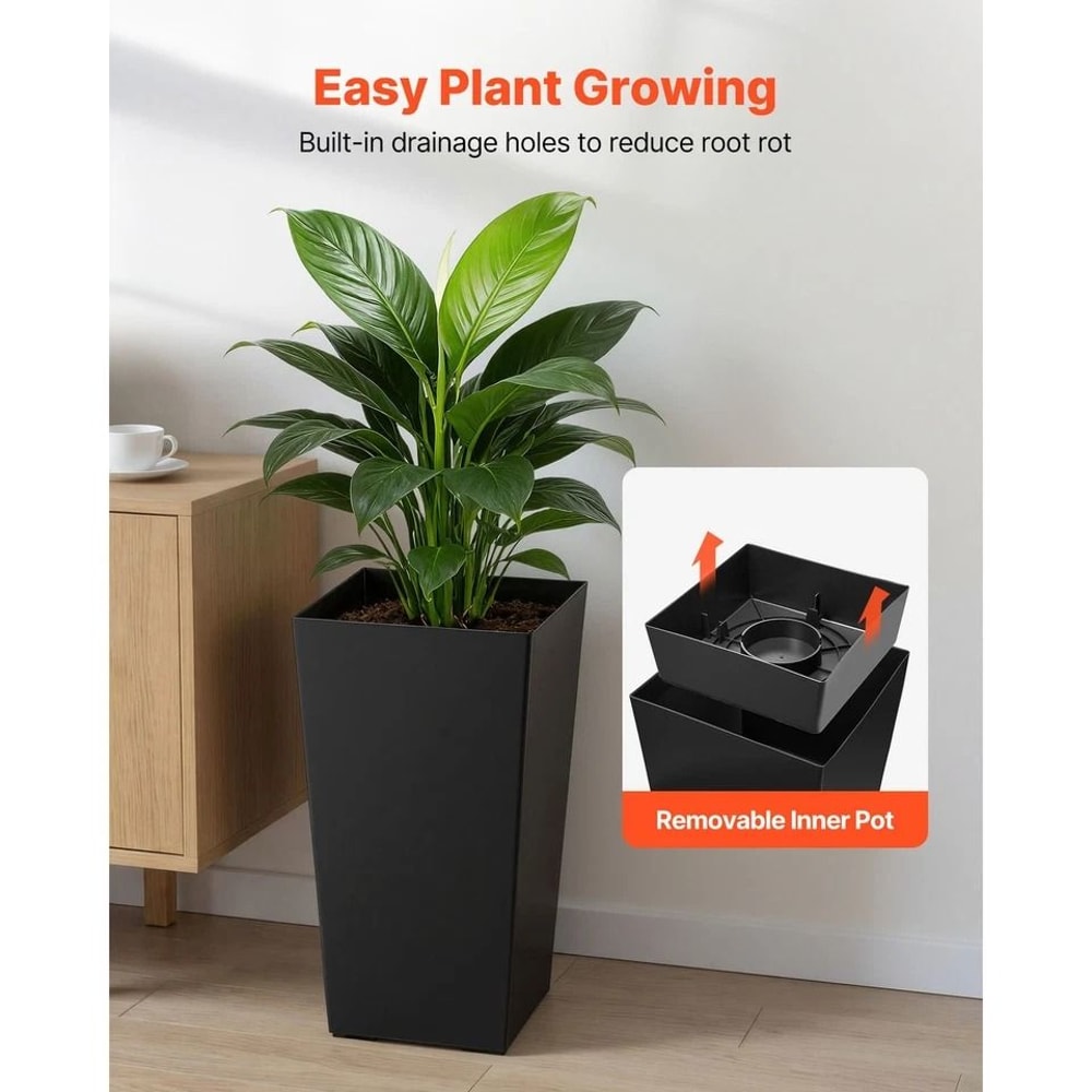 Tall Modern Black Planters WeatherResistant Pots For Indoor Outdoor Use 4