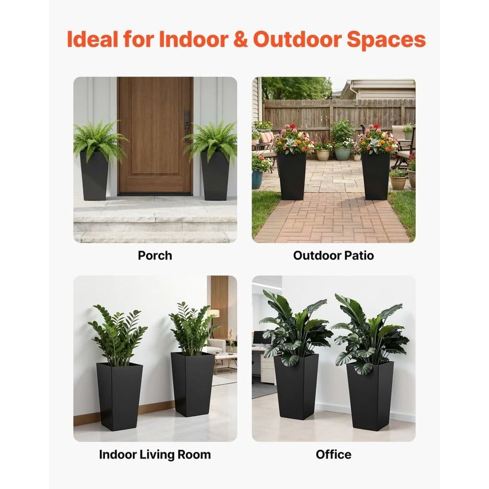 Tall Modern Black Planters WeatherResistant Pots For Indoor Outdoor Use 5