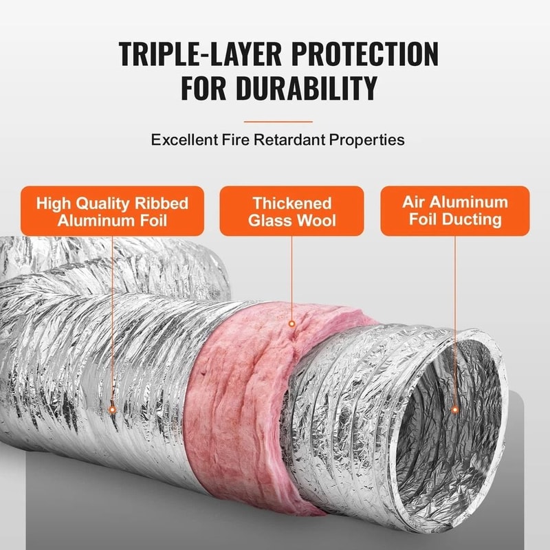 Insulated Flexible Duct Hose For HVAC Dryer Vents Thermal Insulation 2