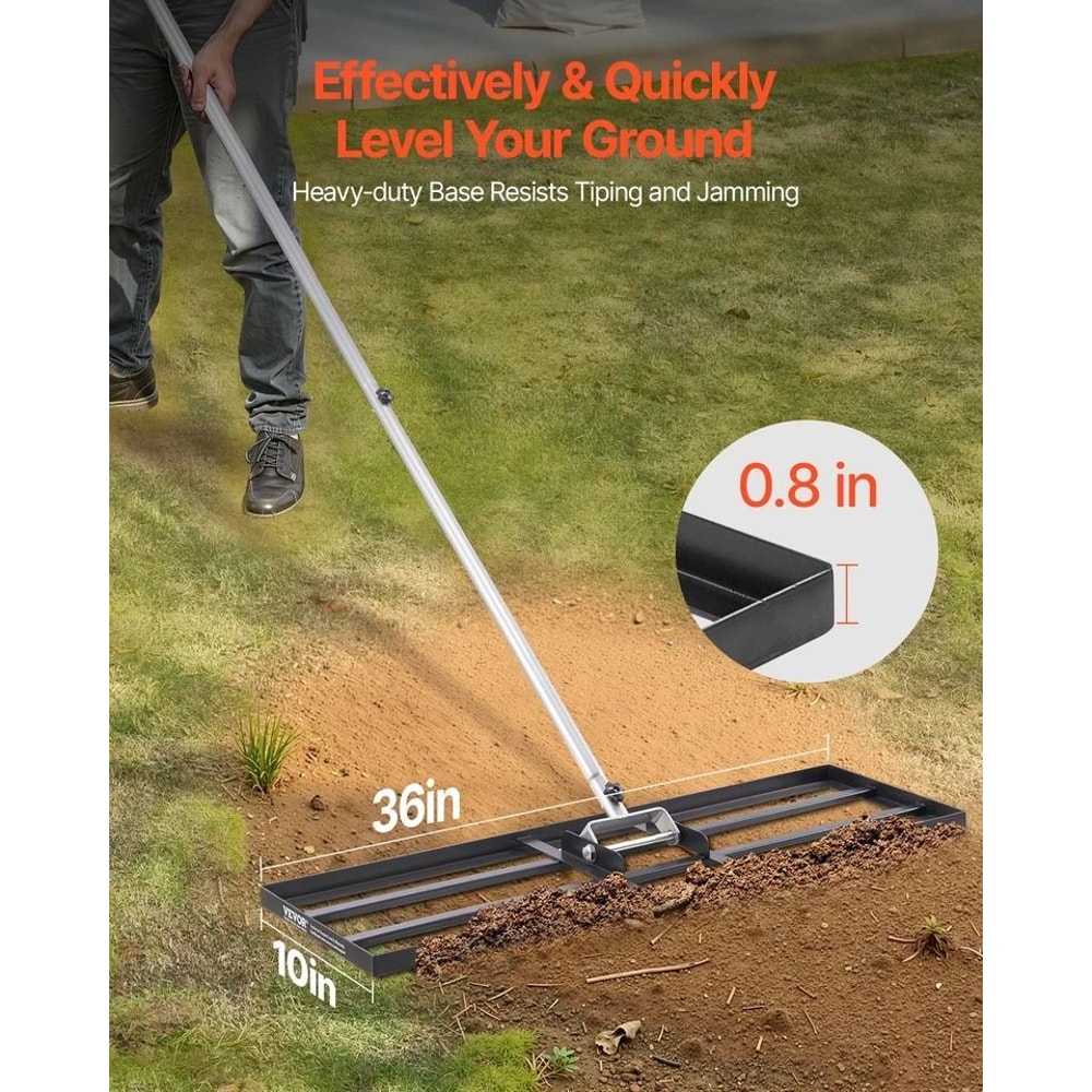 Heavy Duty Lawn Leveling Rake Adjustable Handle For Yard Garden Durable Carbon Steel Tool 0