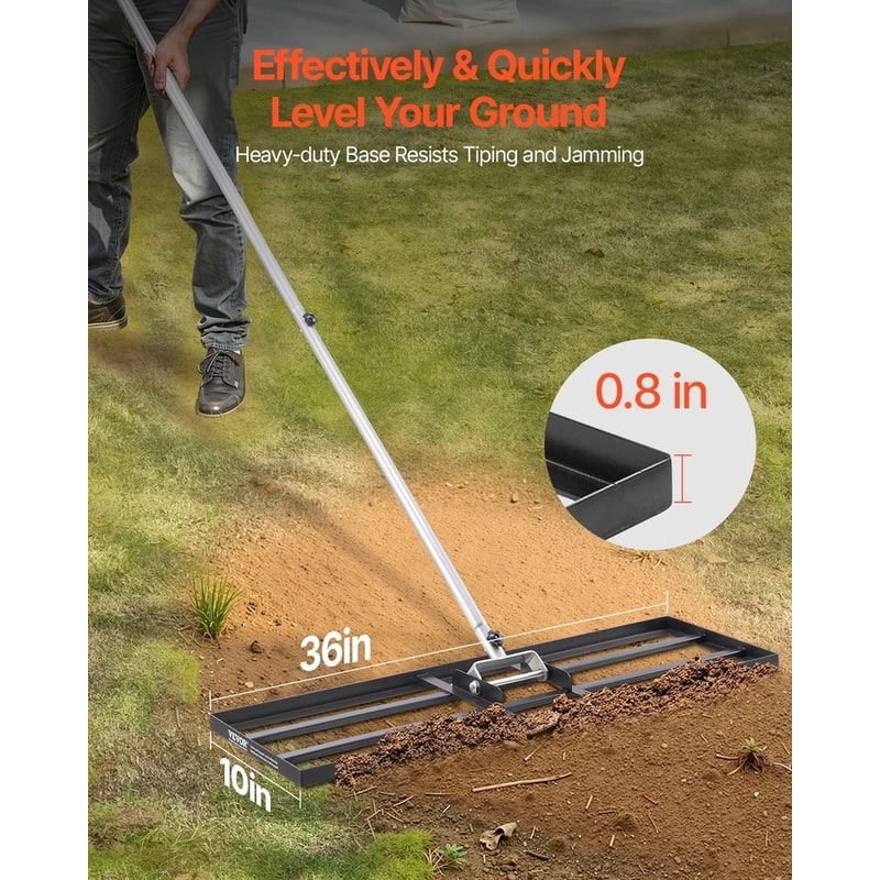 Heavy Duty Lawn Leveling Rake Adjustable Handle For Yard Garden Durable Carbon Steel Tool 0