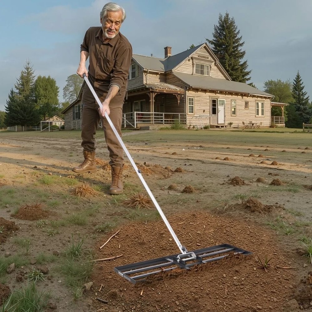 Heavy Duty Lawn Leveling Rake Adjustable Handle For Yard Garden Durable Carbon Steel Tool 4