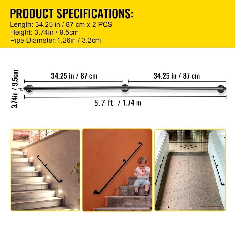WallMounted Carbon Steel Pipe Staircase Handrail IndustrialStyle Safety Support For Stairs 6