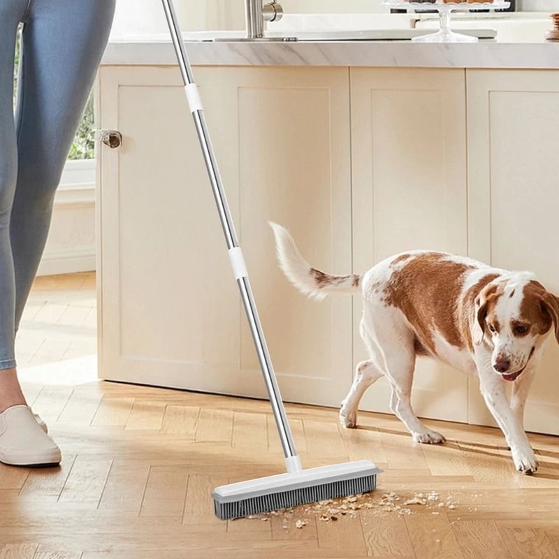 Pet Hair Removal Broom With Adjustable Long Handle Rubber Bristles For Easy Pet Fur Cleanup 0