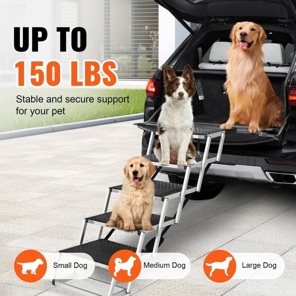 Folding Dog Stair For Cars Aluminum Loads Portable Pet Stairs For Easy Car Access 2