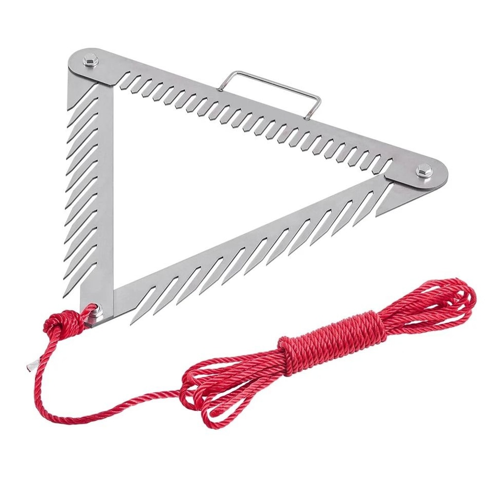 Aquatic Weed Rake With Handle Triangular Foldable Design Rope For Pond Lake Cleanup 6