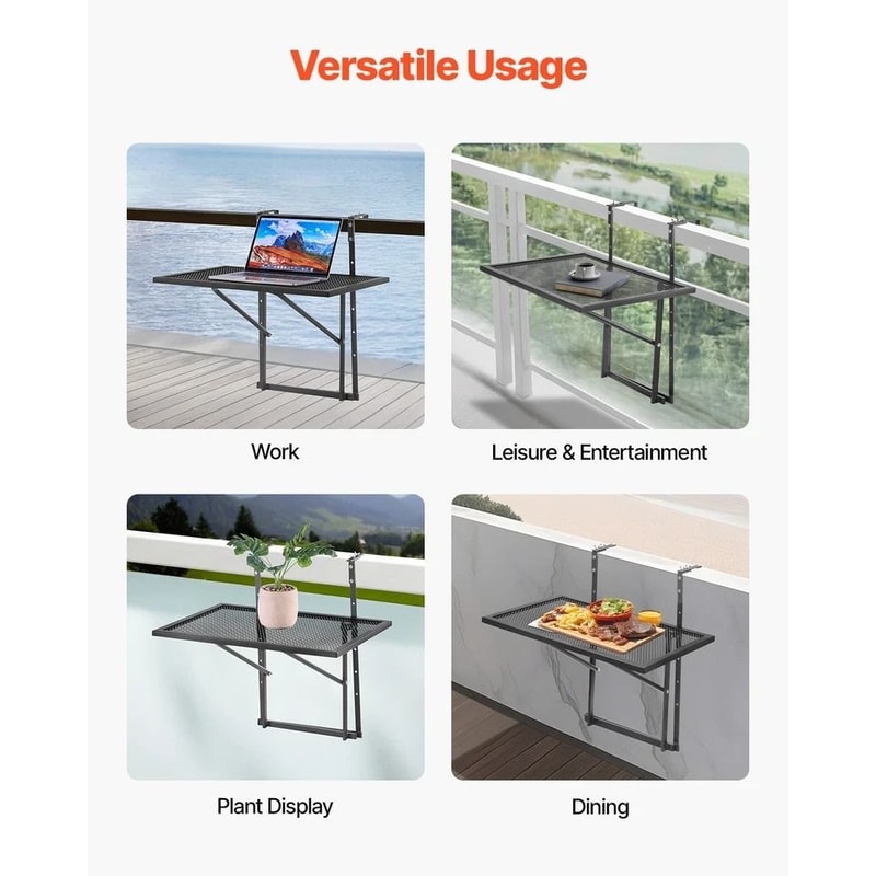 Balcony Hanging Table Outdoor Metal Patio Railing Table For SpaceSaving Adjustable Use 5