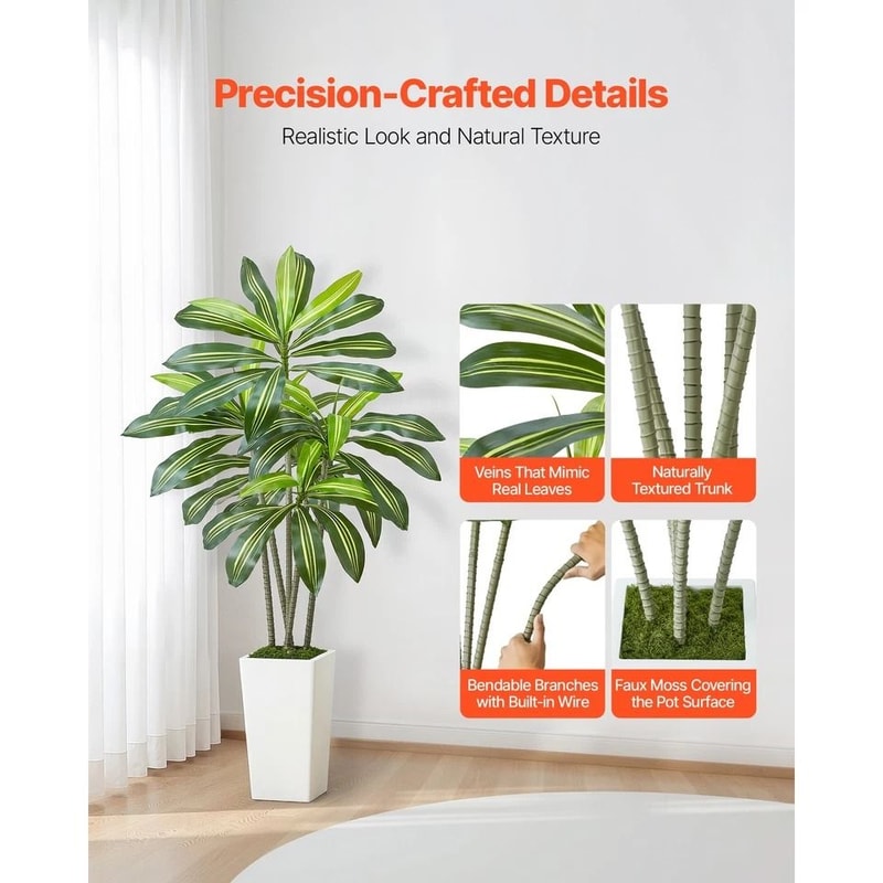 Artificial Dracaena Tree In Pot Faux Indoor Home Decor Plant For A Lush Green Ambience 1