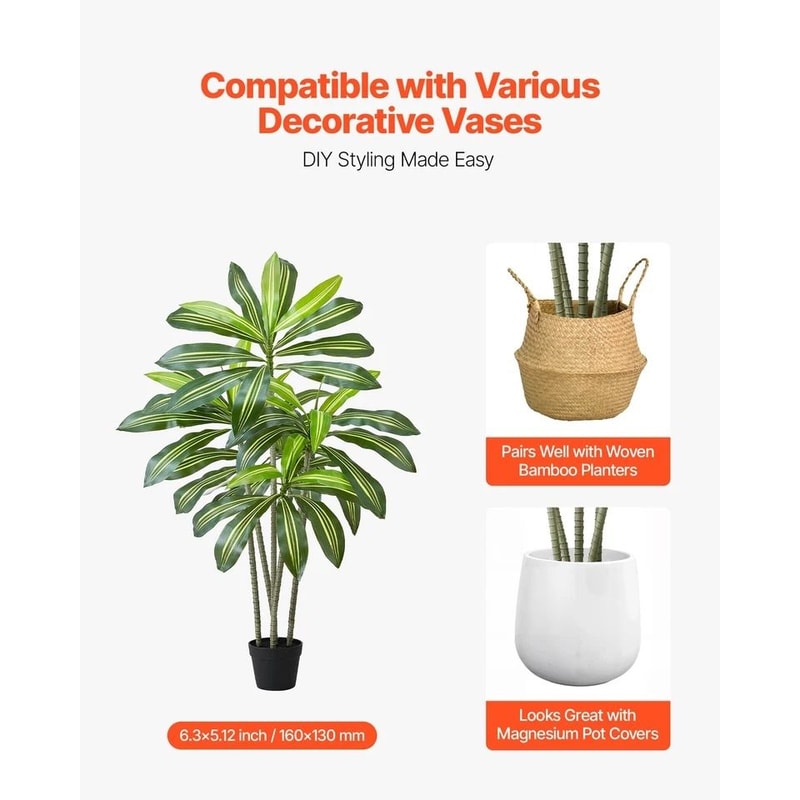 Artificial Dracaena Tree In Pot Faux Indoor Home Decor Plant For A Lush Green Ambience 4