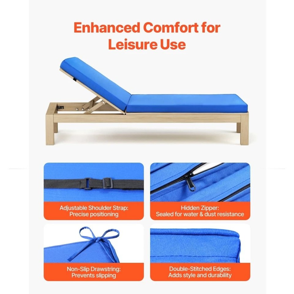 Outdoor Lounge Chair Cushion With Ties Waterproof Durable 4