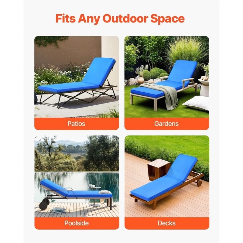 Outdoor Lounge Chair Cushion With Ties Waterproof Durable 5