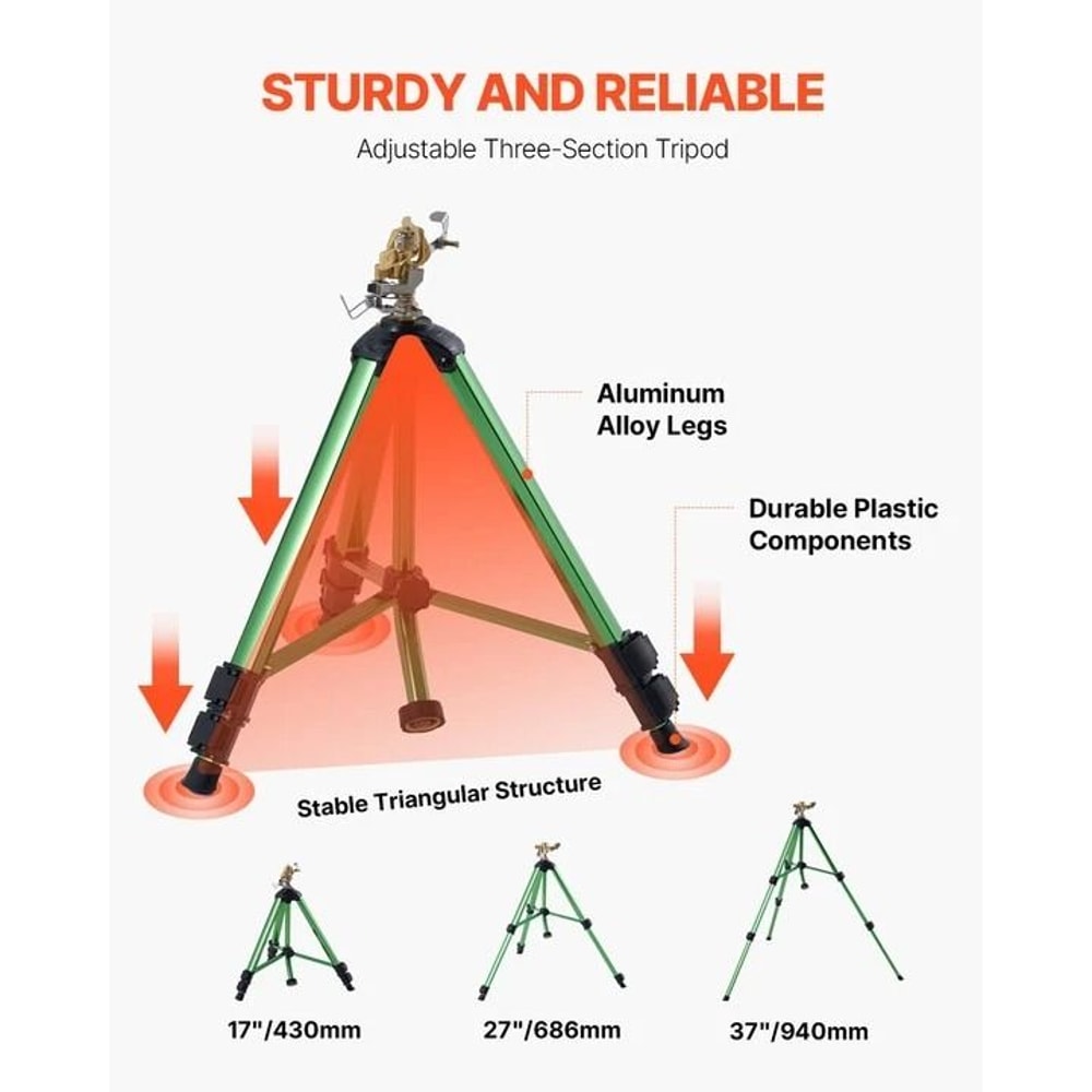 Spray Tripod Sprinkler Heavy Duty Lawn Garden Irrigation System Adjustable Height Durable 2