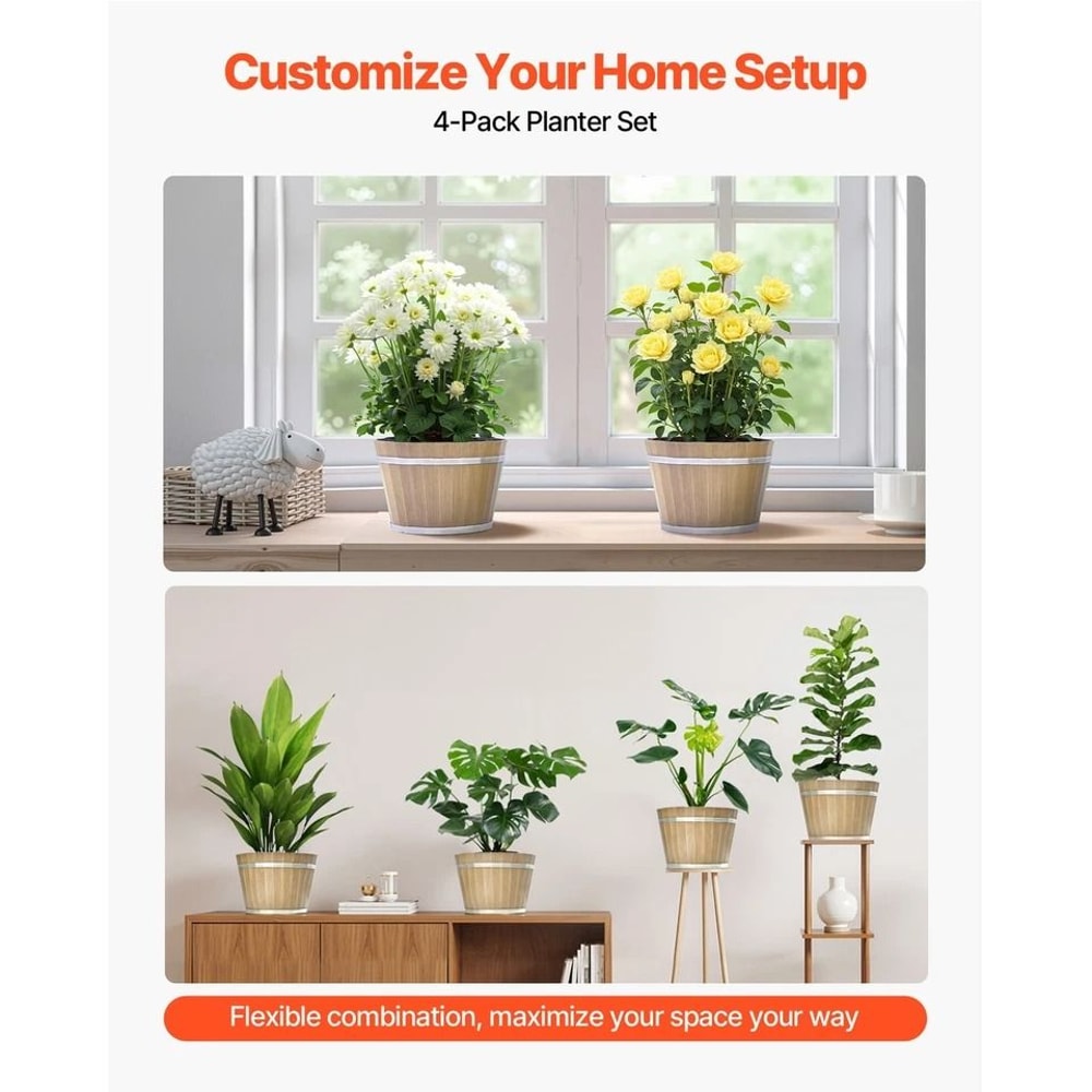 Resin Barrel Planter For Garden Flowers And Plants Large Garden Pot 4