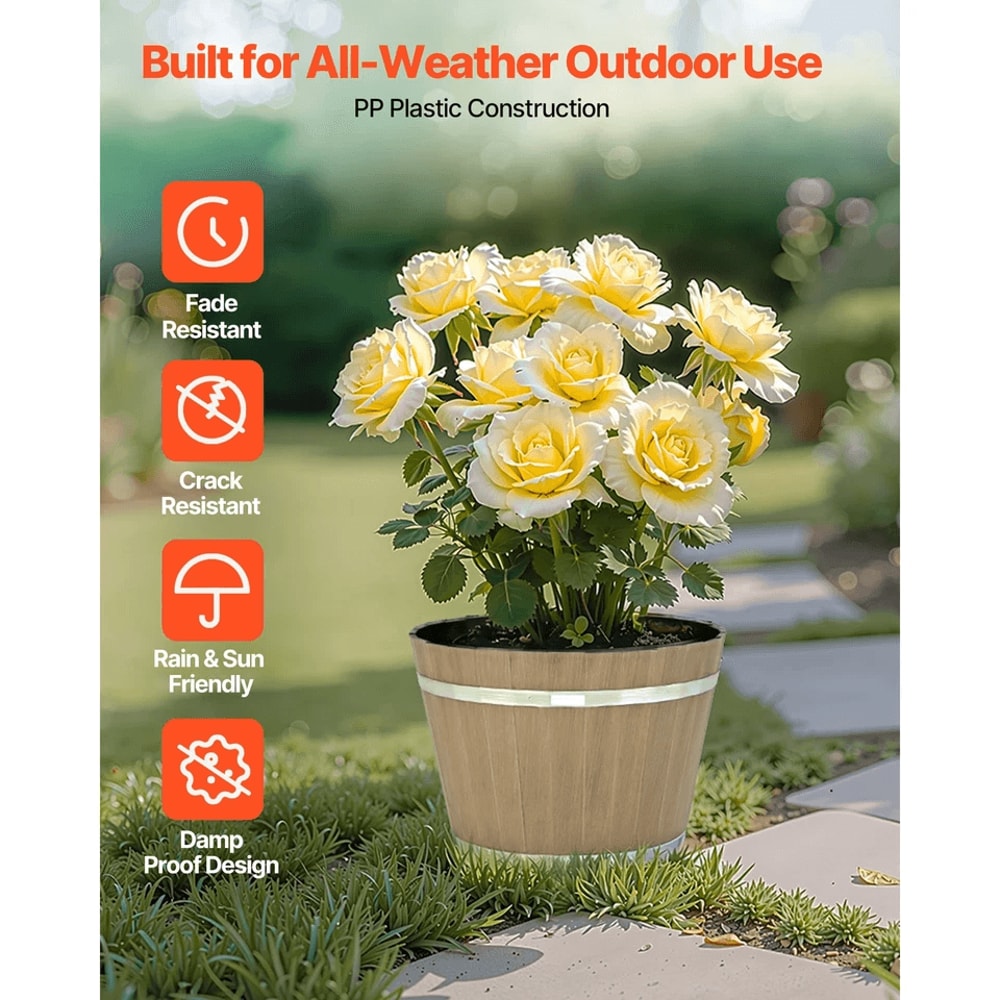 Resin Barrel Planter For Garden Flowers And Plants Large Garden Pot 8