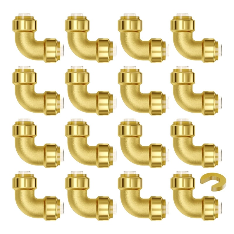 PushFit Brass Elbow Pipe Fittings For Air Systems And PEX Copper CPVC Pipes 0