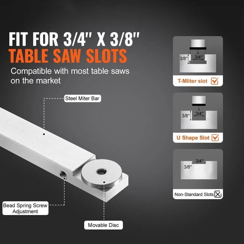 Precision Table Saw Miter Gauge Standard Slot Length Aluminum Alloy With Positive Stops 1