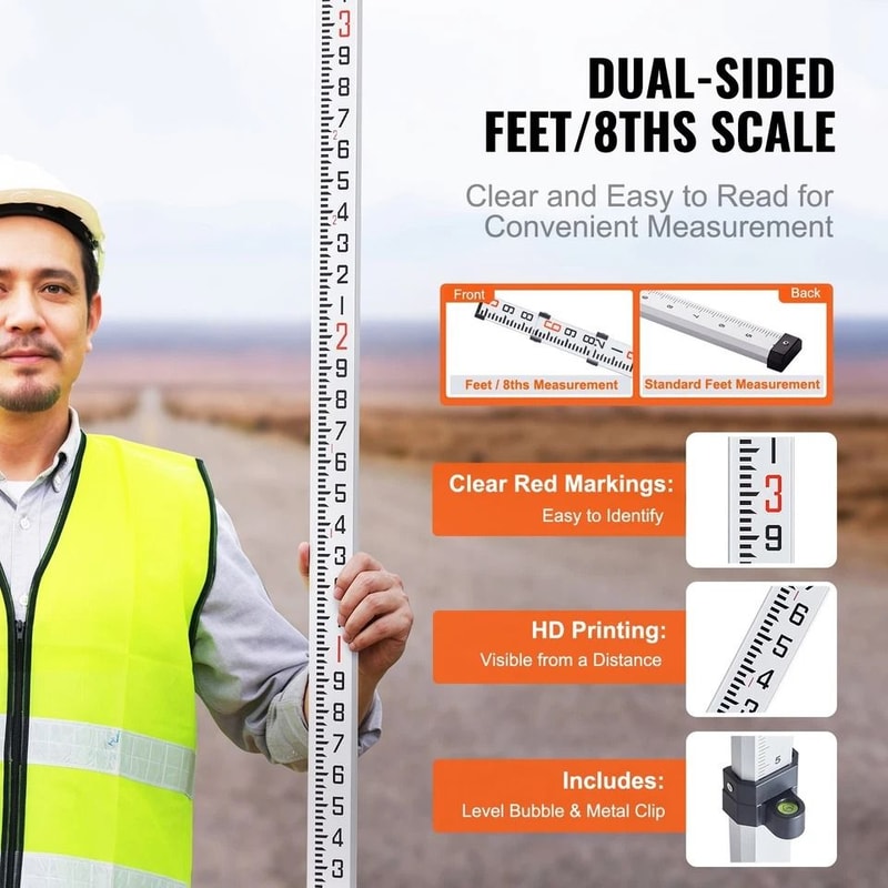 Professional Telescopic Aluminum Leveling Rod With Dual Side Precision Scale 2