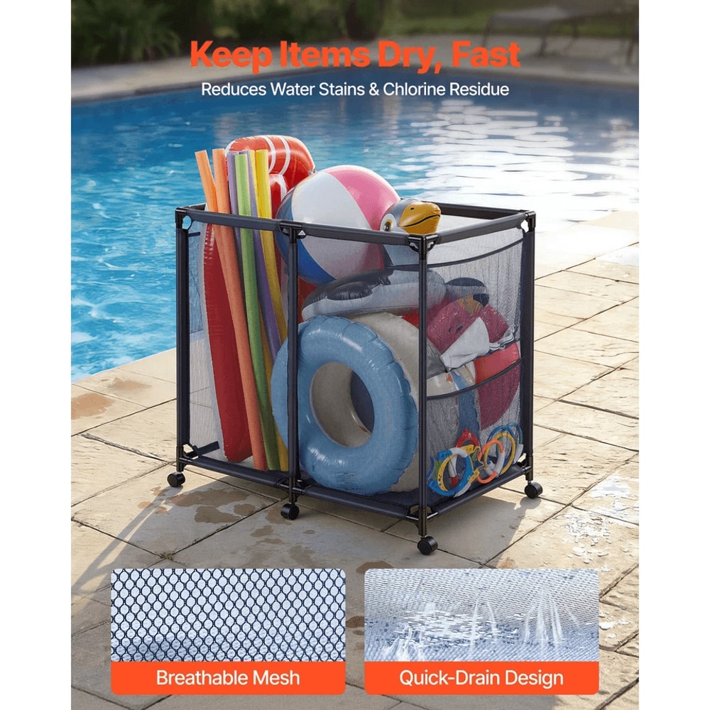 Rolling Pool Toy Storage Bin Organizer With Frame Mesh Fabric Caster Wheels 7