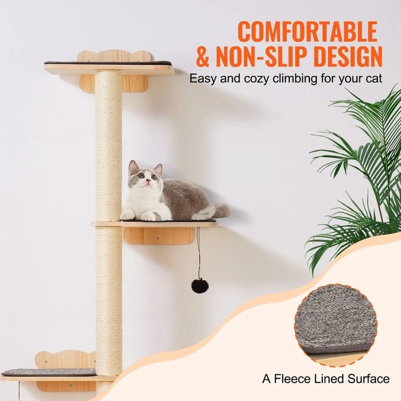 Premium Wall Mounted Cat Shelves Vertical Cat Climbing Shelves Furniture Set 2