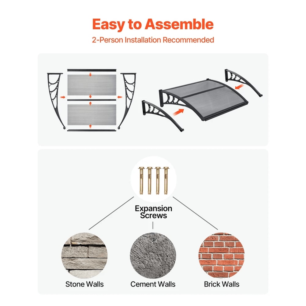 Outdoor Door Awning With ABS Bracket And Drainage System Weatherproof Protection For Home Entryways 5