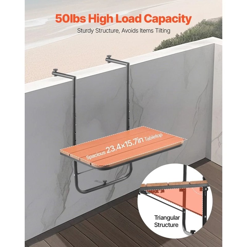 Balcony Hanging Table Outdoor Adjustable Railing Bar Table Patio Balcony Garden 2