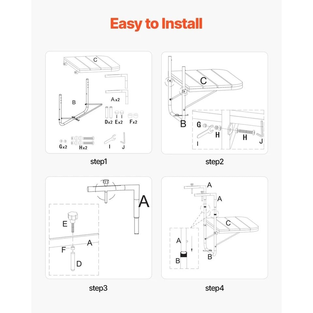 Balcony Hanging Table Outdoor Adjustable Railing Bar Table Patio Balcony Garden 3