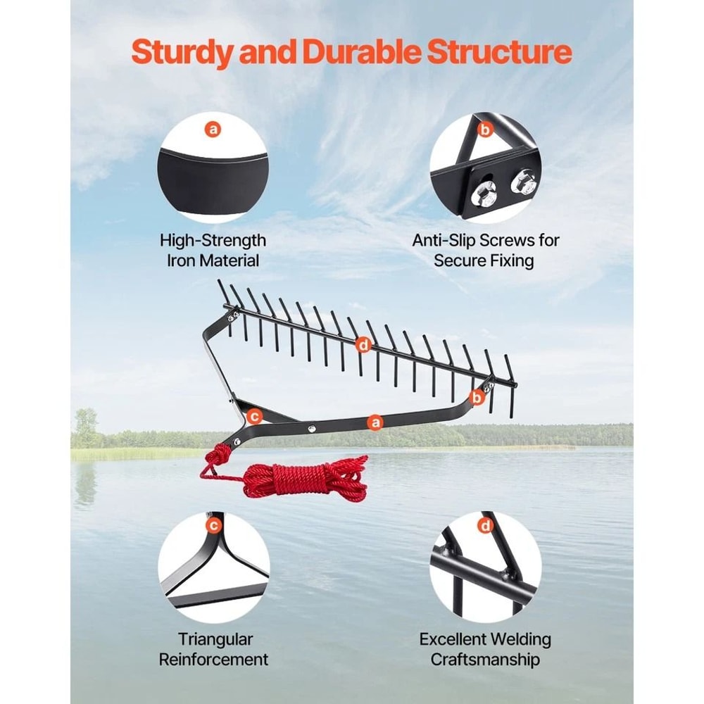 Pond Aquatic Weed Removal Rake With Rope DoubleSided Lake Weed Rake For Effective Cleanup 1